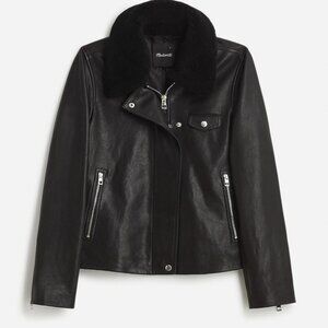 NWT Madewell Sherpa-Collar Asymmetric Zip-Front Jacket in Leather